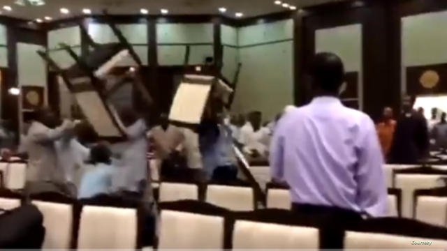 Fighting with chairs in conference meeting between TMC and political parties