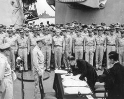 Signing of document of surrender, ending World War 2
