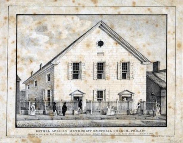 Former slave starts African Methodist Episcopal Church in Philadelphia