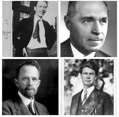 Thomas H. Morgan, Alfredo Sturtevant, Hermann Mueller y Calvin Bridges