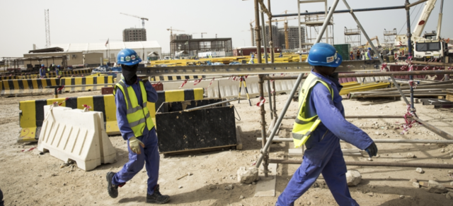 The stadium starts receiving migrant workers