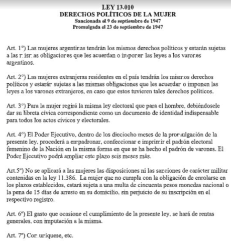 VOTO FEMENINO EN ARGENTINA