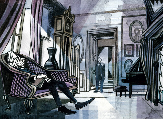 Roderick saluda al narrador y explica su condición.