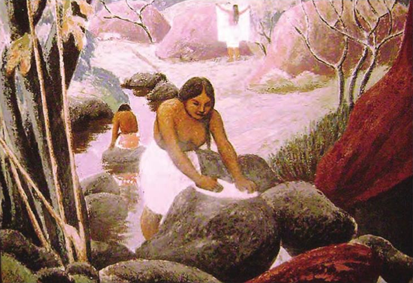 Mujer Lavando sus Ropas en el Río