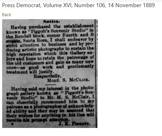 Piggott sells studio to McClaire and plans move to Washington.