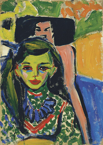 Fränzi ante una silla tallada - Ernst Ludwig Kirchner