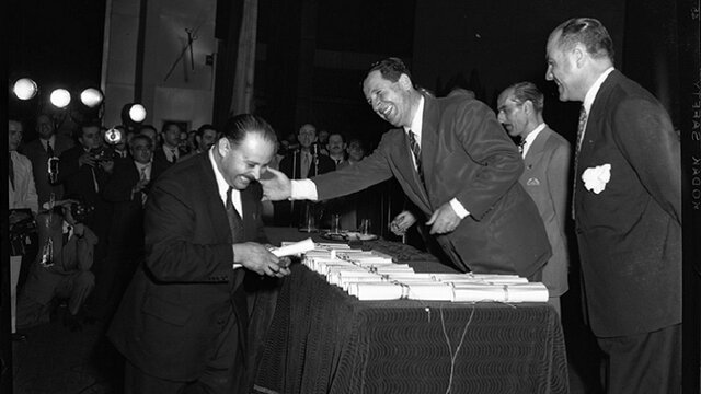 Reunión entre Perón, Mercante y 70 dirigentes sindicales