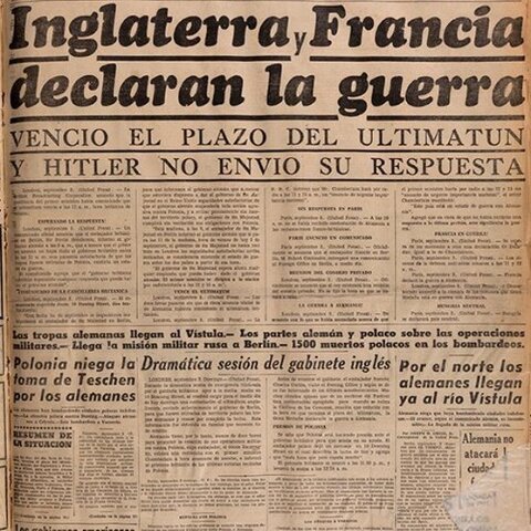 Inglaterra y Francia (aliados) declaran la guerra a Alemania.