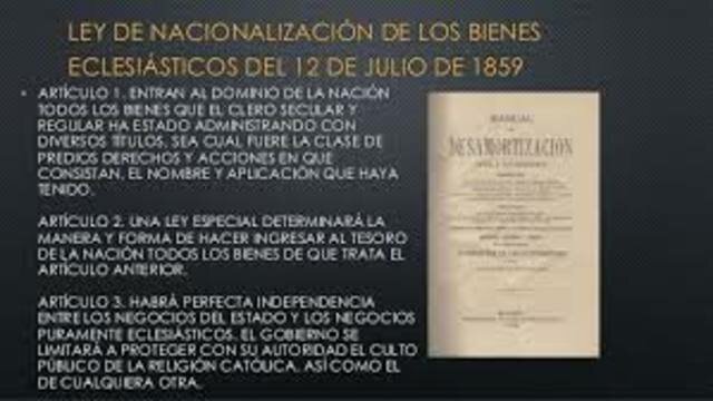 Ley de Nacionalización de los Bienes del Clero 12 de Julio de 1859