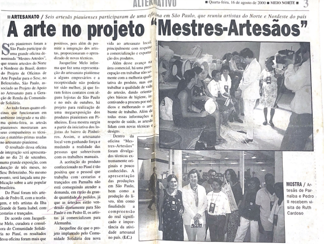 Matéria Arte no Projeto "Mestres Artesãos"