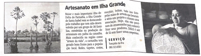 Matéria sobre o Artesanato em Ilha Grande