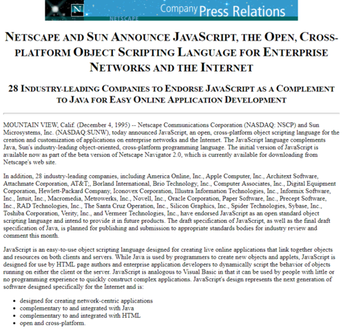 Primer version de JavaScript