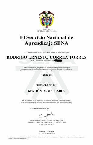 Grado como tecnólogo en gestión de mercados