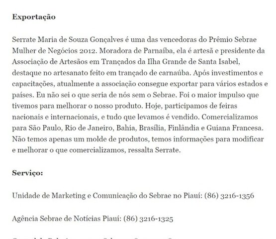 Reportagem Artesãos do Piauí dão salto de qualidade com apoio do SEBRAE