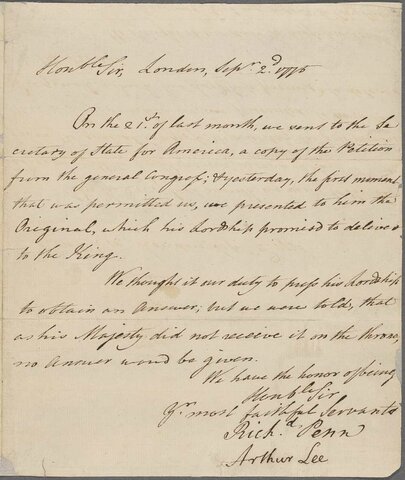 Olive Petition sent to England.