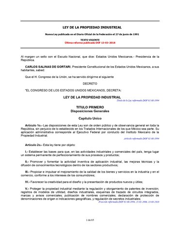 México: Ley de la propiedad industrial