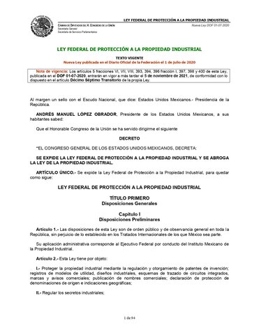 México: Ley Federal de Protección a la Propiedad Industrial