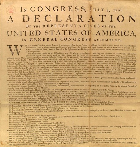 American colonies declare independence from Britain.