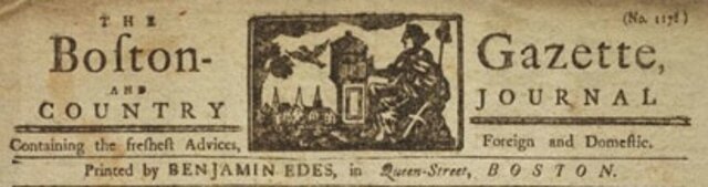 Anuncio en la Gaceta de Boston