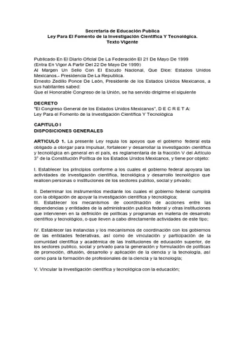 Ley para el fomento de la investigación científica y tecnológica