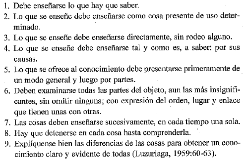 Reglas del método por Comenio