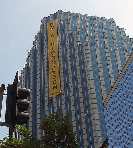 Greenpeace irrumpe en oficinas de HidroAysén y despliega gigantesco lienzo