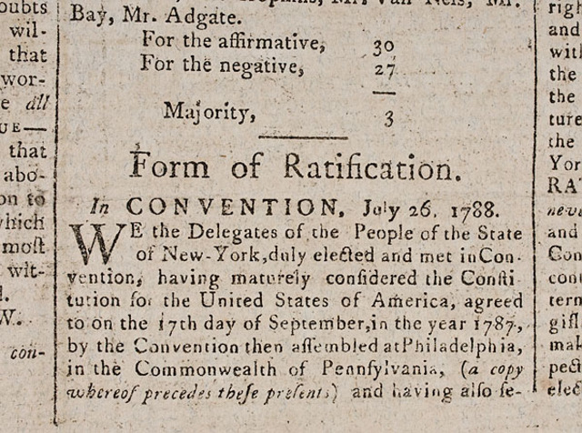New York Ratifies Constitution