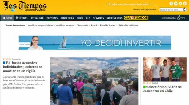 La primera pagina de información LOS TIEMPOS