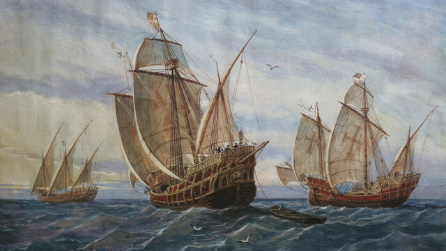 Columbus sets out to go to China through the sea