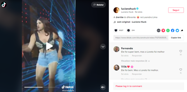 TikTok: Luciano divulga pedaço de seu programa, que teve um show inspirado em Anitta