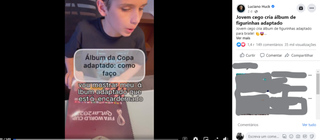 Facebook: Luciano Huck posta vídeo emocionante sobre menino cego que criou álbum da Copa em braile
