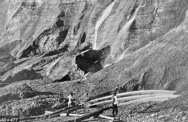 Descubrimiento de oro en Sutter's Mill (minería hidráulica).