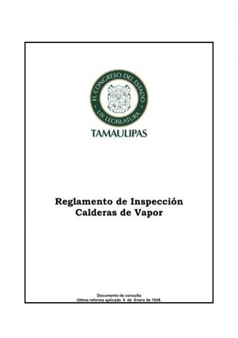 Reglamento para la Inspección de Generadores de Vapor y Recipientes Sujetos a Presión