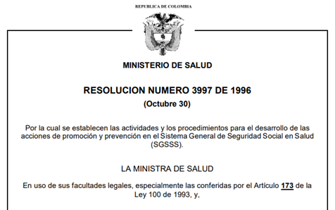 RESOLUCION 3997 DE 1996