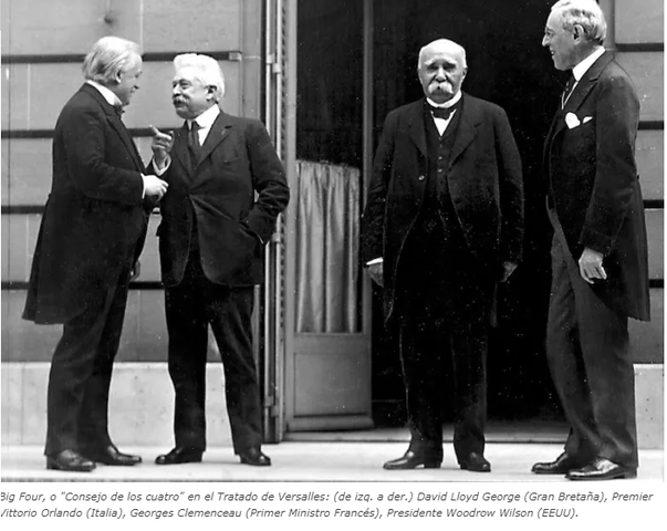 el tratado de versalles termina la primera guerra mundial y crea la Sociedad de Nciones.
