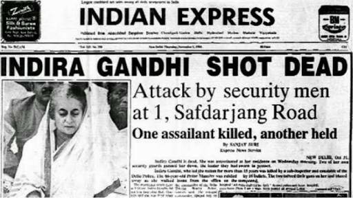 Indian Prime minister Indira Gandhi assassinated