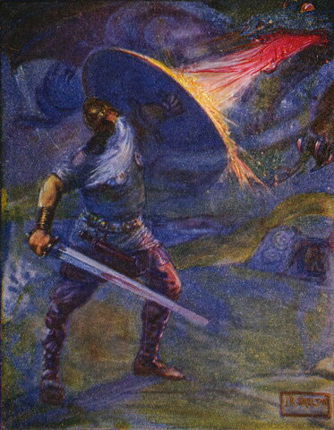 Beowulf fights the dragon