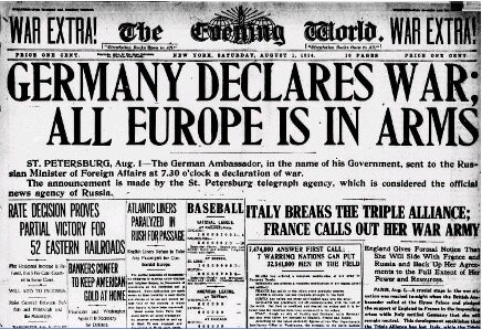 Germany declares war on Russia. France and Belgium start mobilization