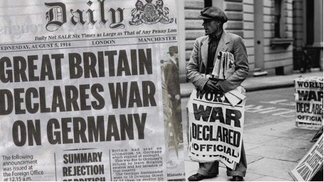 Great Britain declares war on Germany. The declaration apply to all Britain colonies