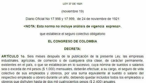 1921 - LEY 37 DE 1921 - COLOMBIA