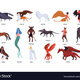 Collection of various magical mythical creatures vector 21968369
