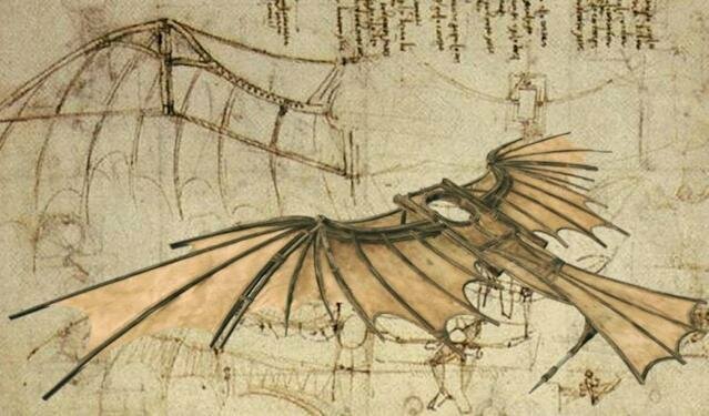 Leonardo da Vinci formula proyectos de aparatos de transporte por agua, tierra y aire, especialmente en reflejo de los estudios de los pájaros