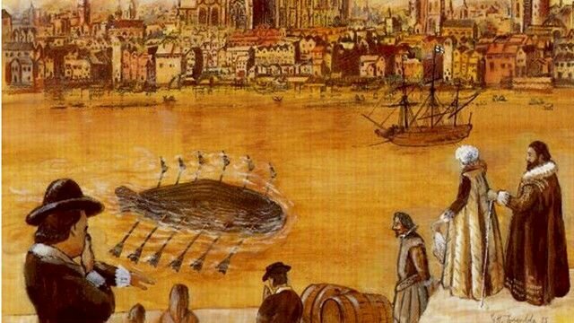 Cornelius van Drebbel, holandés, construye el primer submarino, sin éxito ni repercusión notable.