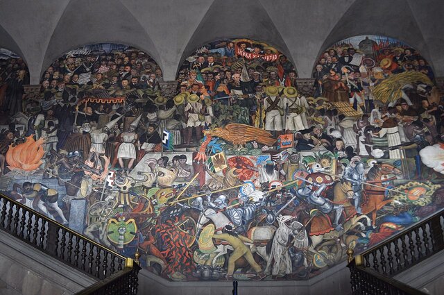 Rivera pintó el mural "La epopeya del pueblo mexicano" en el Palacio Nacional de México