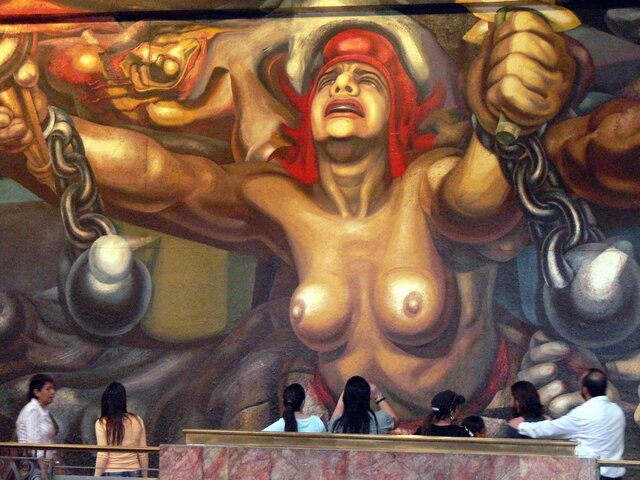 Siqueiros pintó el mural "Nueva democracia" en el Palacio de Bellas Artes