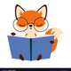 Cute little fox in glasses reading book vector 36586248