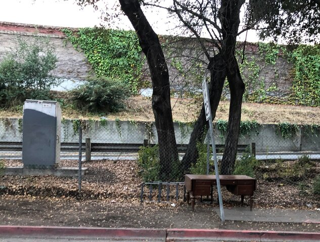 Furniture and debris across from Caritas Center