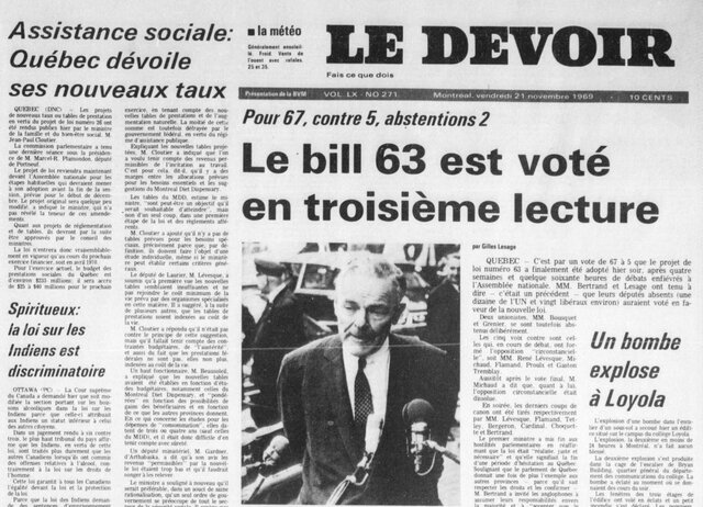 Adoption de la Loi sur l'aide sociale