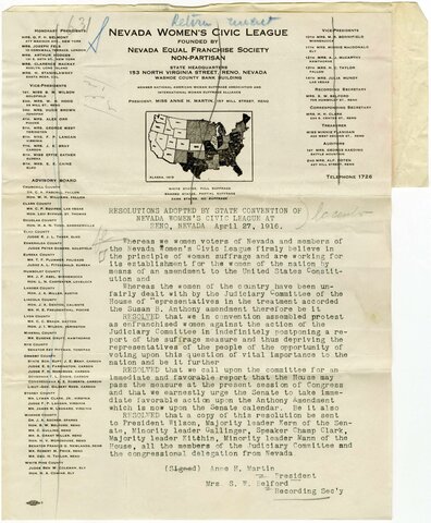Nevada Womens Civic League Petition to Congress