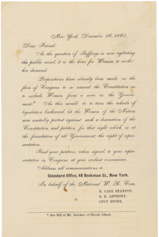 Anthony, Stanton, and Stone Form Letter to Friends